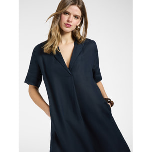 Elena Mirò - Vestido camisero de lino manga corta - Azul