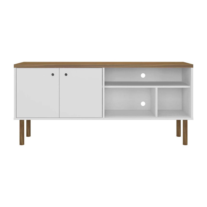 Mueble TV CAPRI - 2 puertas y 3 huecos - roble y blanco - 136x36x62cm