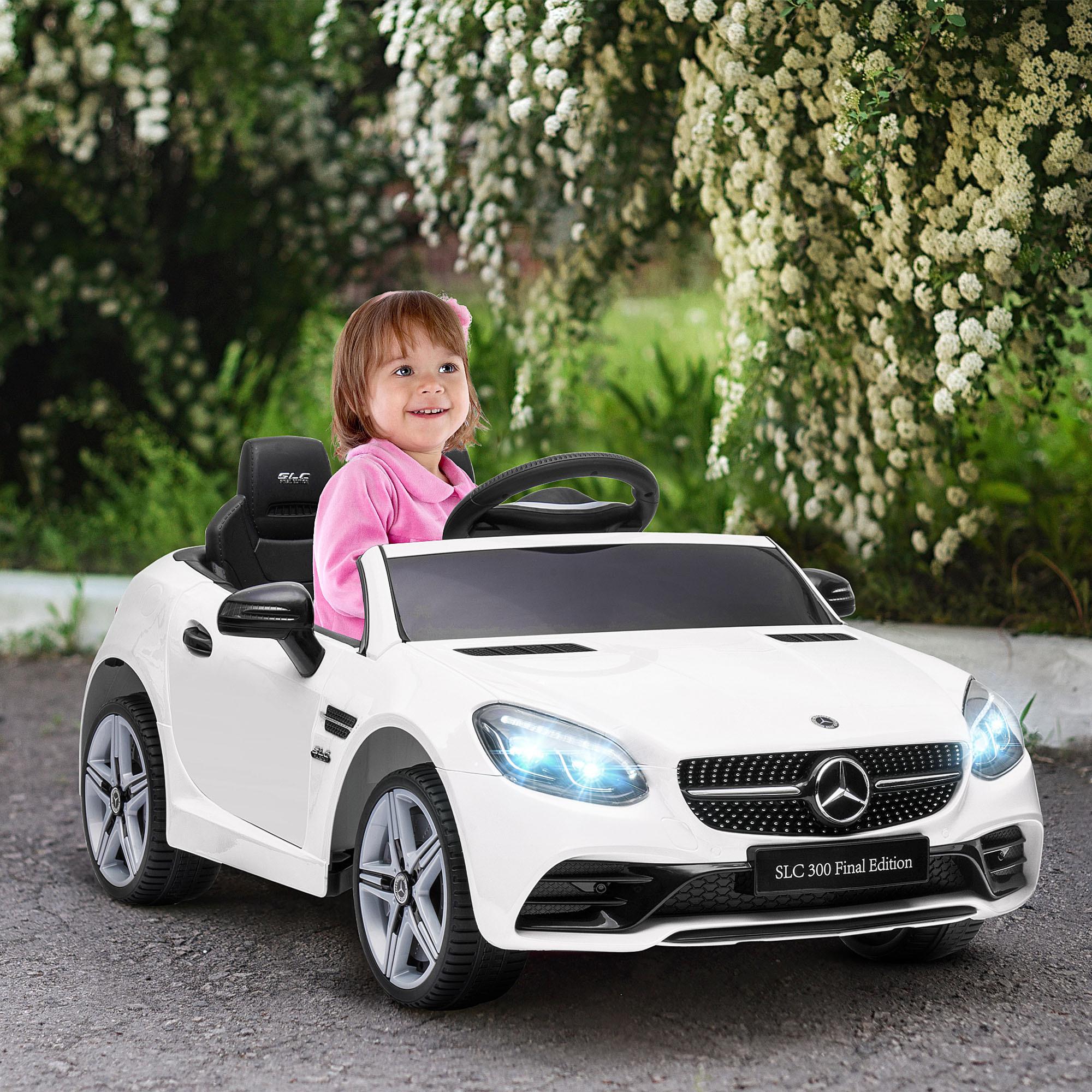 Coche Eléctrico Mercedes SLC 300 12V para Niños de 3-6 Años con Mando a Distancia Faros LED Bocina Música TF USB y Apertura de Puerta 3-5 km/h 107x62,5x44 cm Blanco