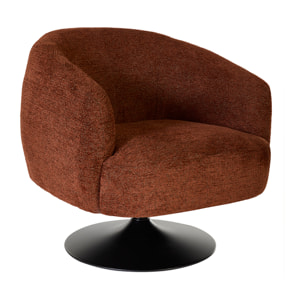 Fauteuil pivotant en tissu effet chenille brossé terre brûlée et métal noir BOWIE