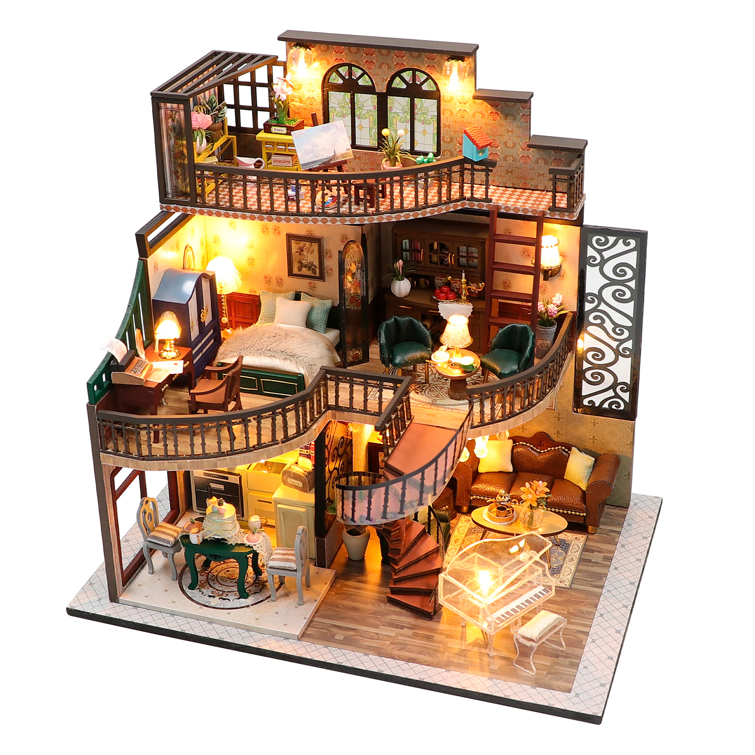 Pabellón de ensueño. Maqueta 3D realista con gran detalle y luces led.