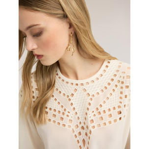 Motivi - Blusa de georgette con bordados ajouré - Beige