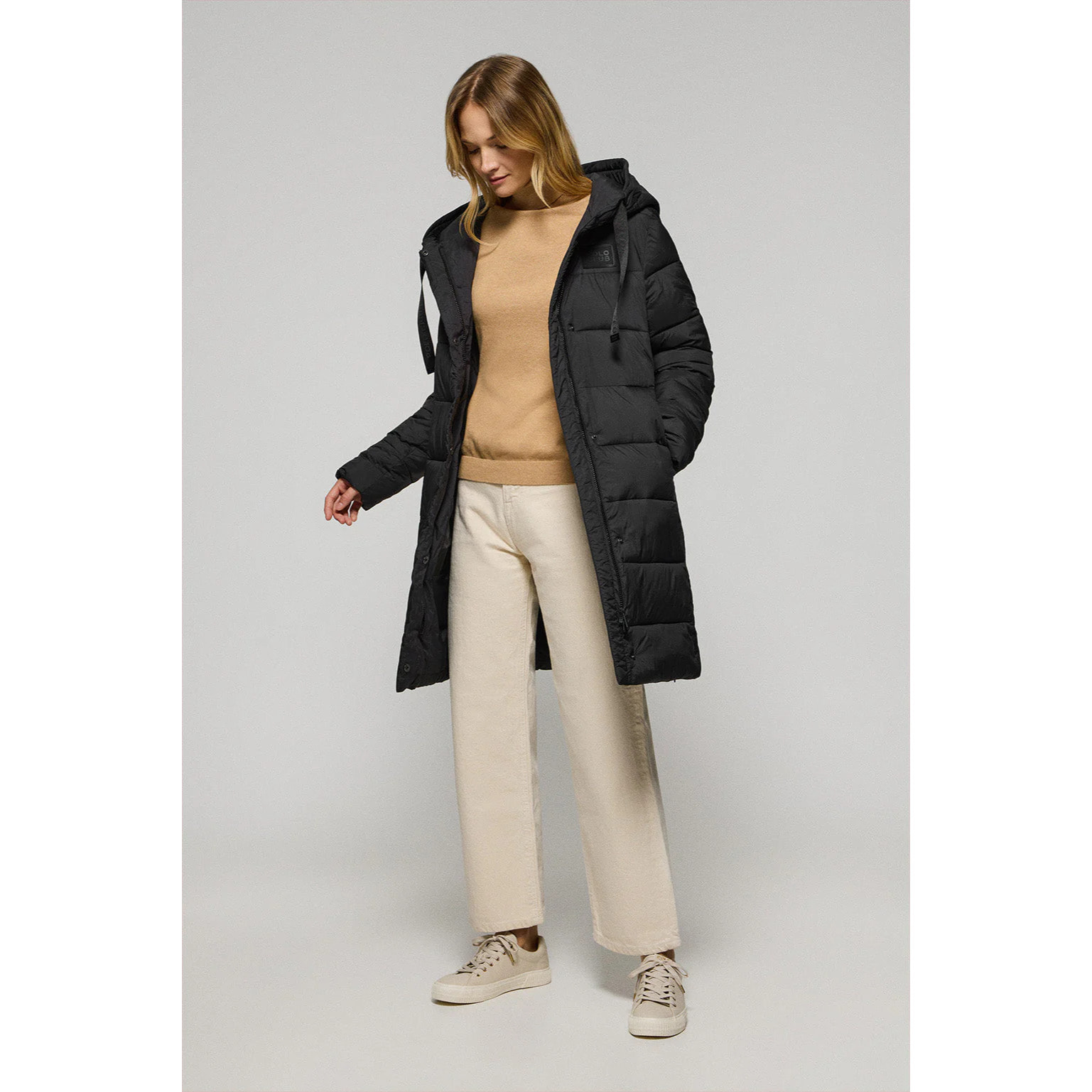 Cappotto nero Siena con cappuccio fisso e dettagli Polo Club