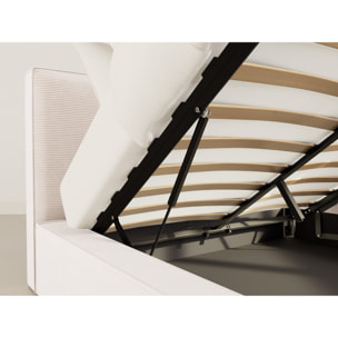 Topaze - lit coffre - 160x200 cm - sommier inclus - velours côtelé - Beige