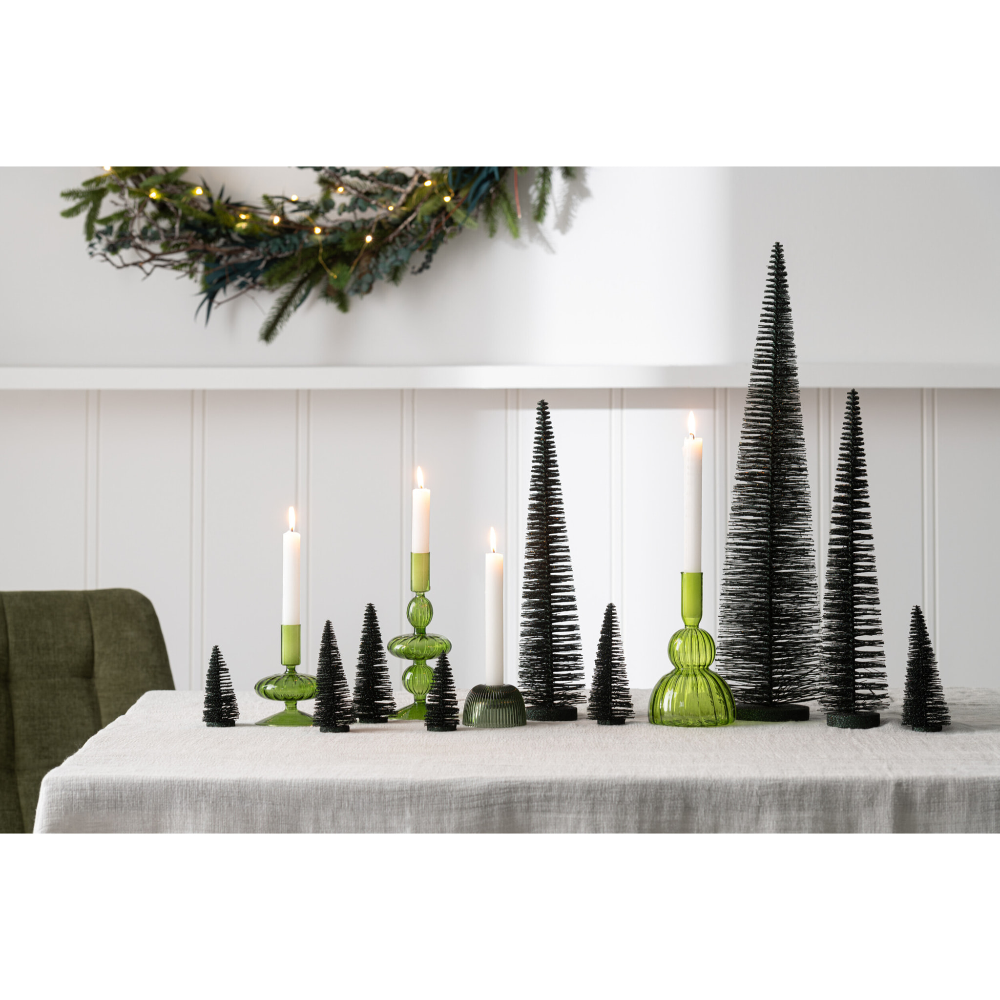 J-Line décoration Sapin de Noël Paillettes - plastique - vert foncé - boîte de 4