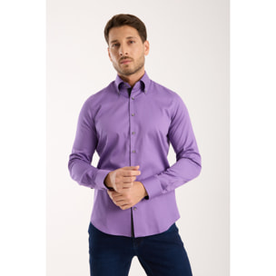 Camicia Uomo 2 Bottoni Button Down Slim Satin Unito Viola