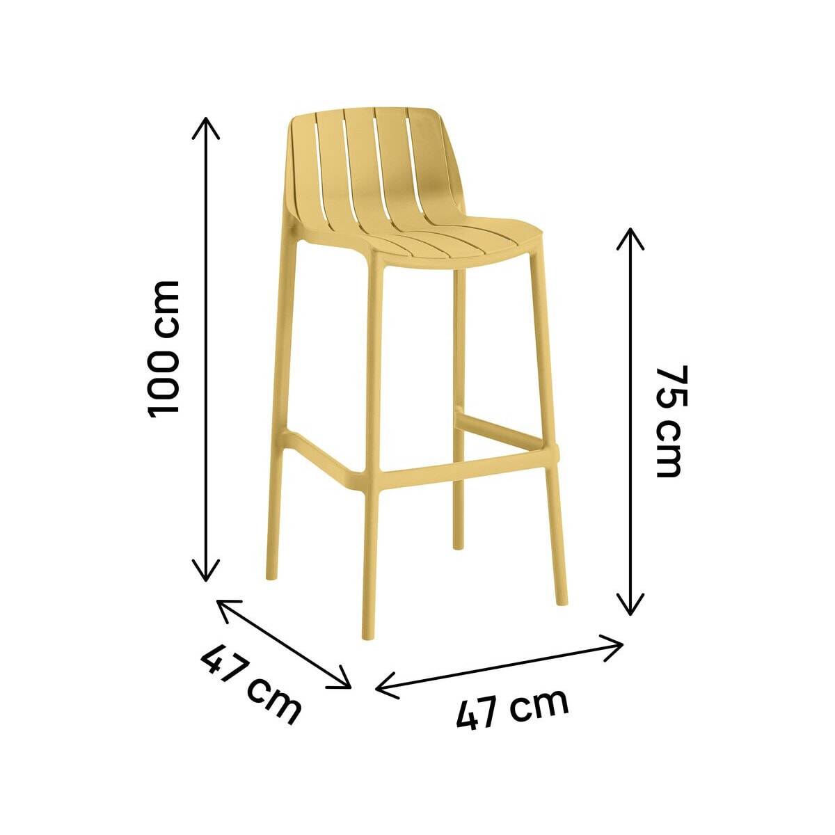 Lot de 2 chaises hautes de jardin empilable "Vaena" - Jaune