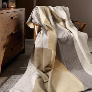 Plaid coton mélangé 415 g/m² motif jacquard beige gris Livio naturel