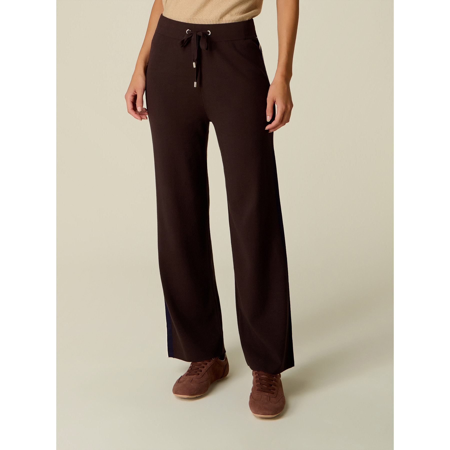 Oltre - Pantaloni palazzo in maglia - Marrone