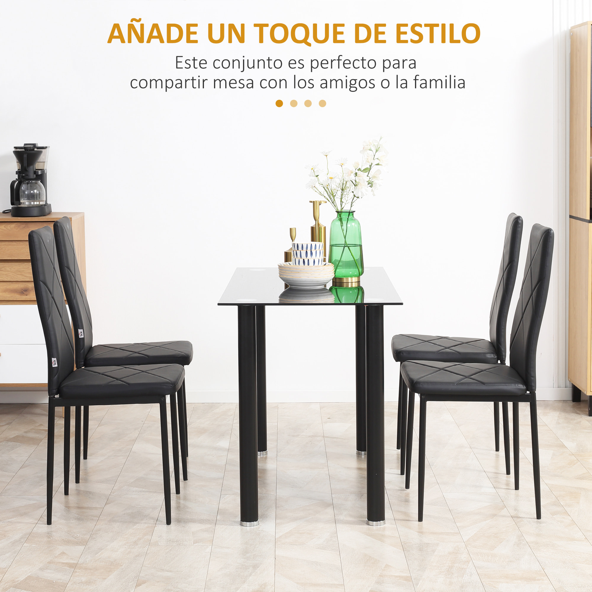 Juego de 4 Sillas de Comedor Nórdicas Sillas de Cocina Tapizadas de Piel Sintética con Patas de Acero Carga 120 kg para Salón 41x50x97 cm Negro