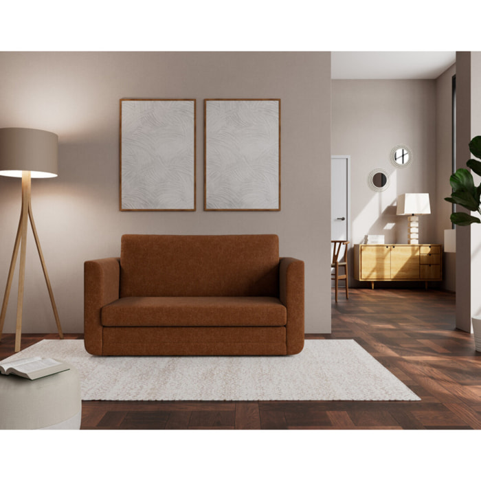 Isana - Canapé 2 places convertible déplimousse avec accoudoirs incurvés en tissu - Terracotta