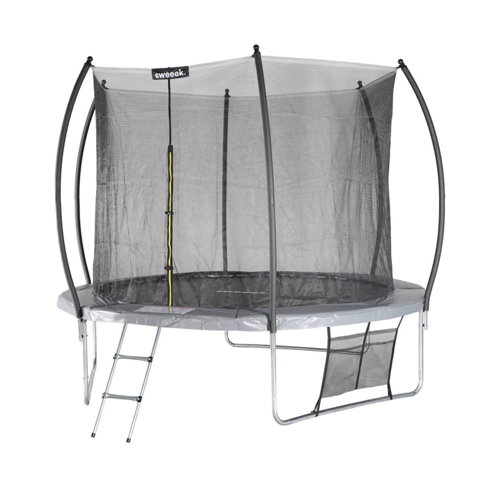 Trampoline Ø 305cm - Mars Inner XXL- trampoline de jardin gris avec filet de protection intérieur. échelle. bâche. filet pour chaussures et kit d'ancrage 3.05m 305cm