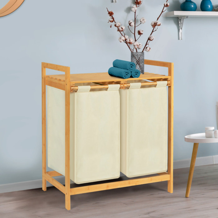 Panier à linge Maya 2 compartiments en bambou beige