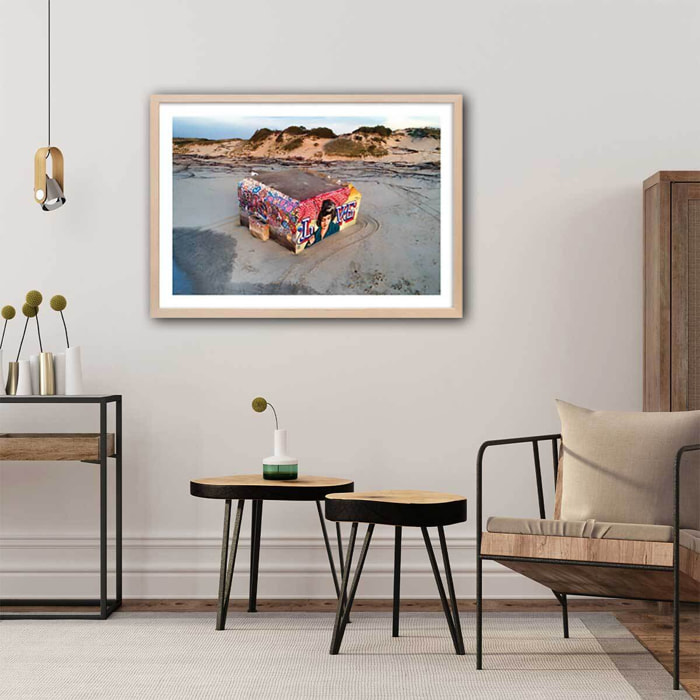 Affiche blockhaus art love Affiche + cadre en bois - Chêne