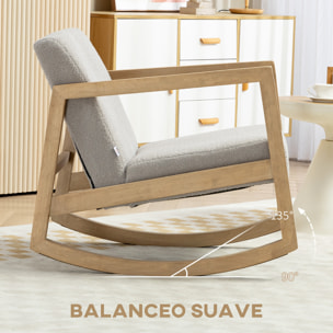 Mecedora Tapizada en Borreguito Silla Mecedora con Patas de Madera de Caucho y Reposabrazos Sillón Relax Carga 150 kg para Dormitorio Salón Gris
