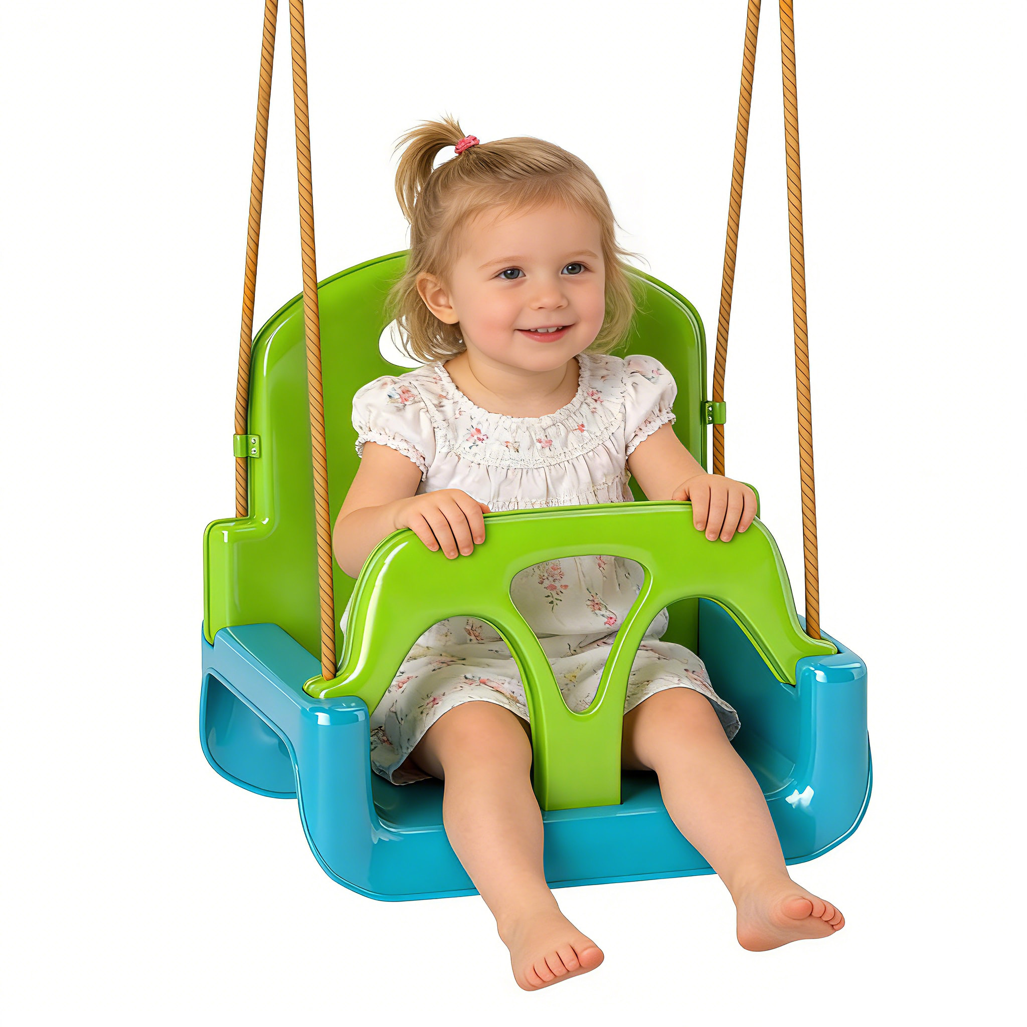 Columpio Infantil 3 en 1, Columpio para Niños, Cuerda Ajustable, con Respaldo Desmontable, Barra en T, Cinturón de Seguridad, para Interior, Exterior, Solo Asiento, Verde Oscuro