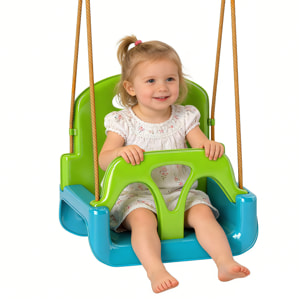 Columpio Infantil 3 en 1, Columpio para Niños, Cuerda Ajustable, con Respaldo Desmontable, Barra en T, Cinturón de Seguridad, para Interior, Exterior, Solo Asiento, Verde Oscuro