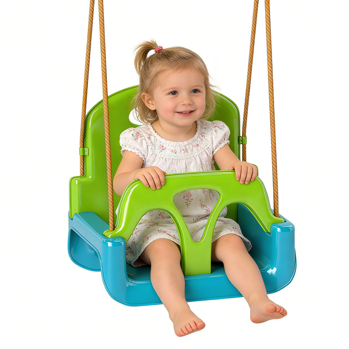 Columpio Infantil 3 en 1, Columpio para Niños, Cuerda Ajustable, con Respaldo Desmontable, Barra en T, Cinturón de Seguridad, para Interior, Exterior, Solo Asiento, Verde Oscuro