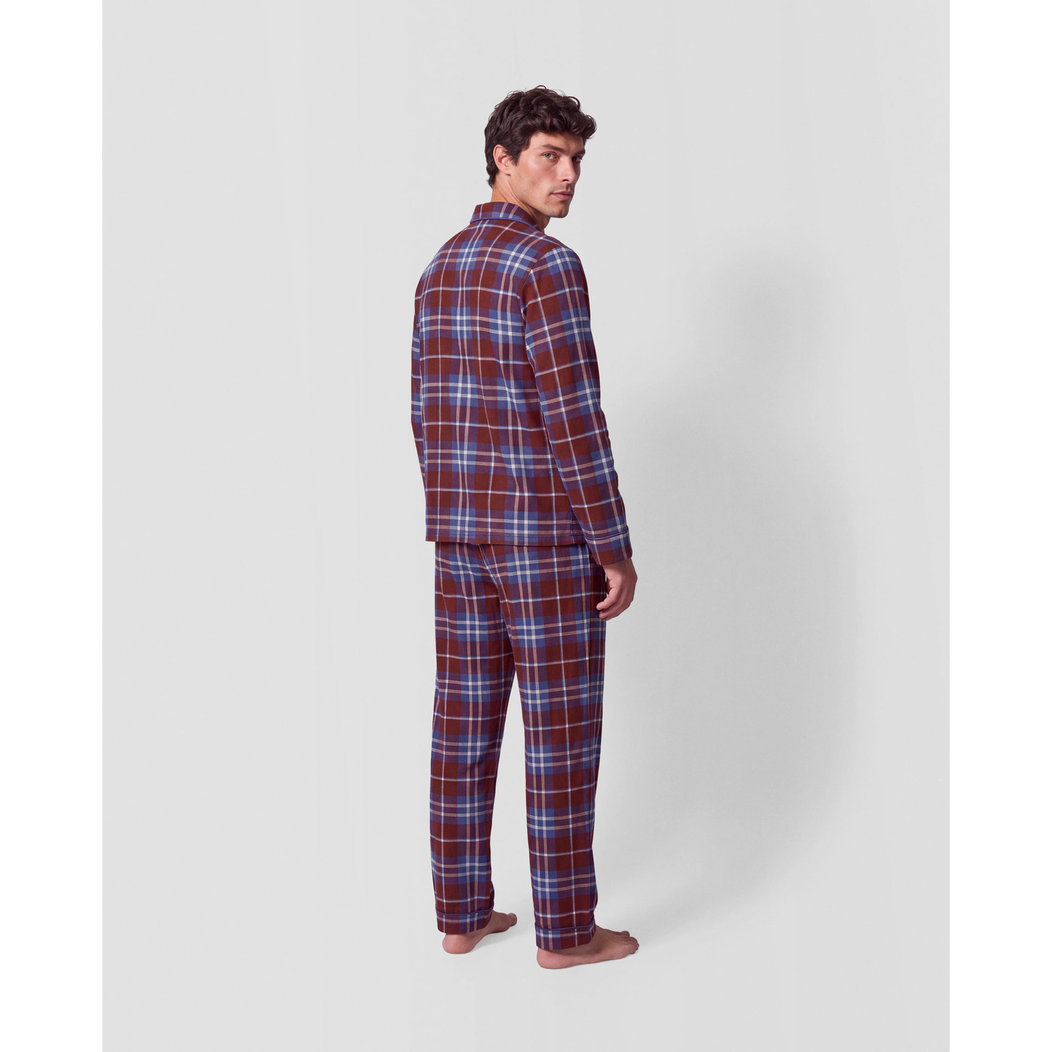 Pijama largo camisero algodón cuadro sauron burdeos