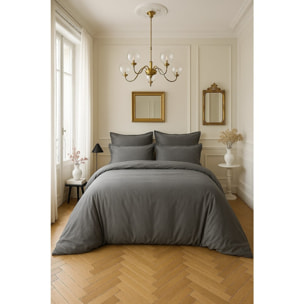 Housse De Couette 100% Satin de Coton lavé 105 Fils Gris Fonce