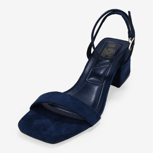 Sandalias de tacón azul marino con hebilla