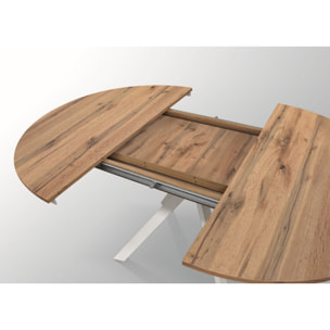 Tavolo rotondo PANTELLERIA in legno effetto rovere rustico con gambe incrociate in metallo bianco, allungabile ⌀120 cm - ⌀170 cm