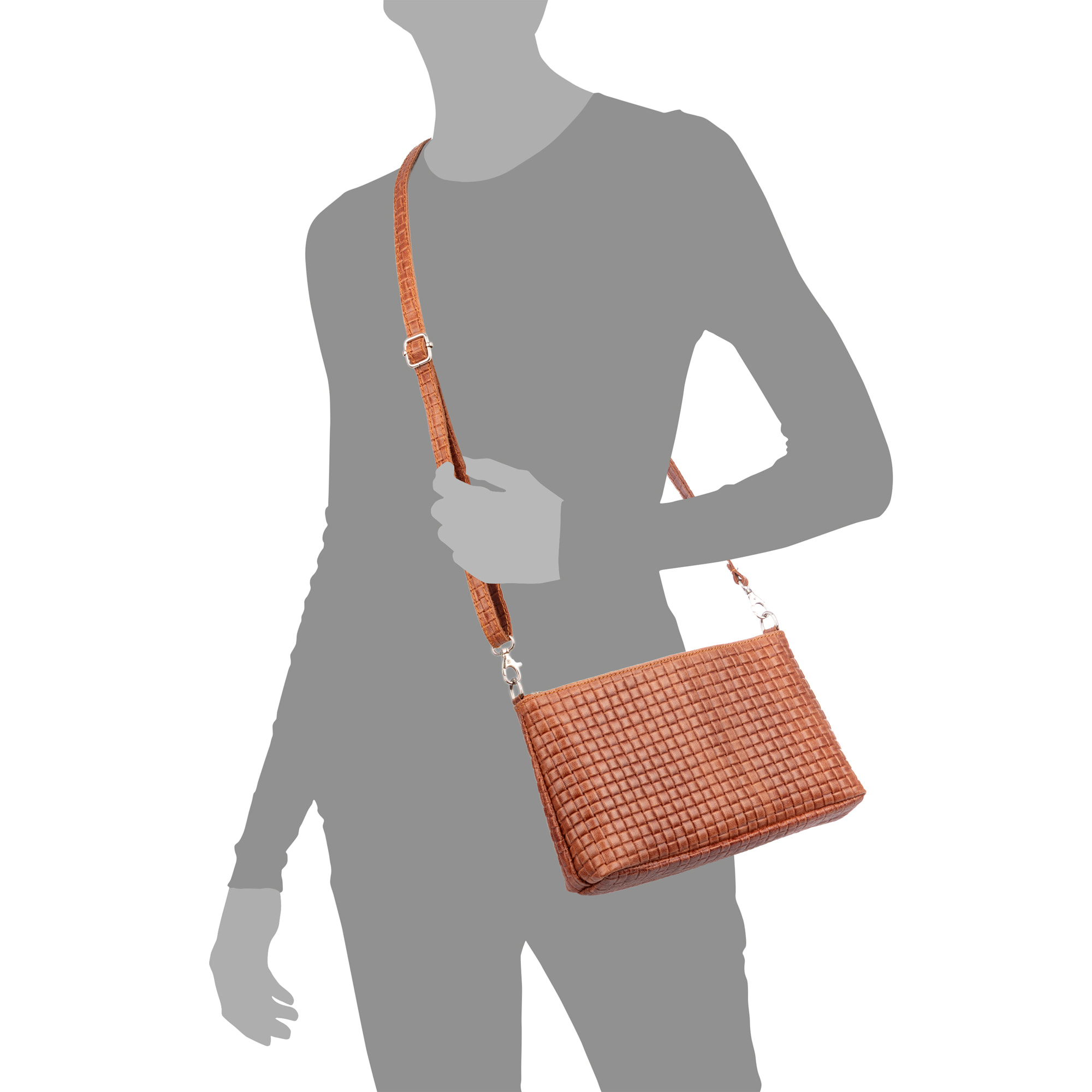 Zia Bolso bandolera Mujer. Piel auténtica Gamuza Grabado Geométrico.