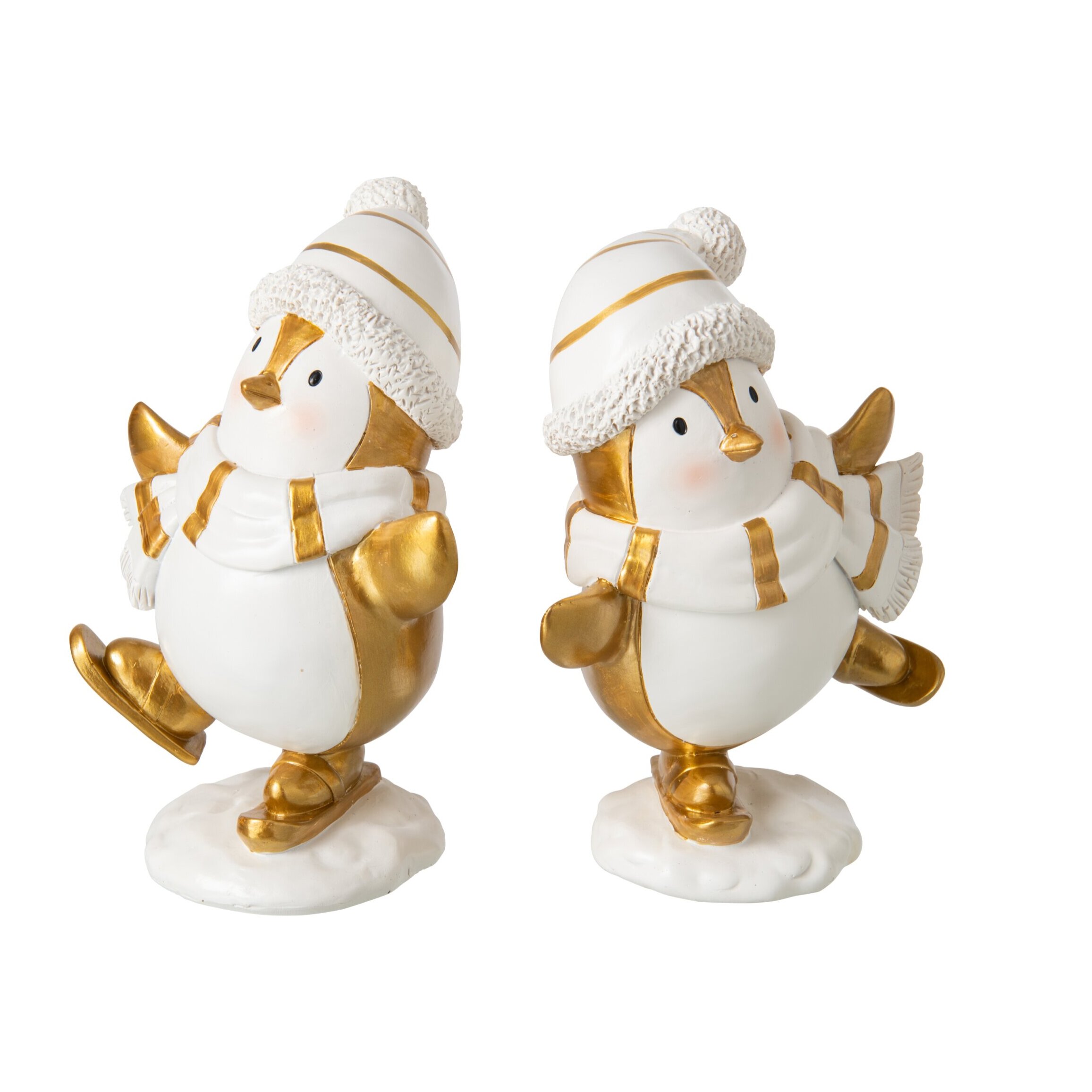 J-Line Pingouin foulard et chapeau - polyrésine - blanc/doré - large - assortiment de 2