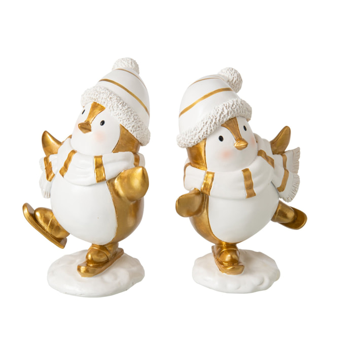 J-Line Pingouin foulard et chapeau - polyrésine - blanc/doré - large - assortiment de 2