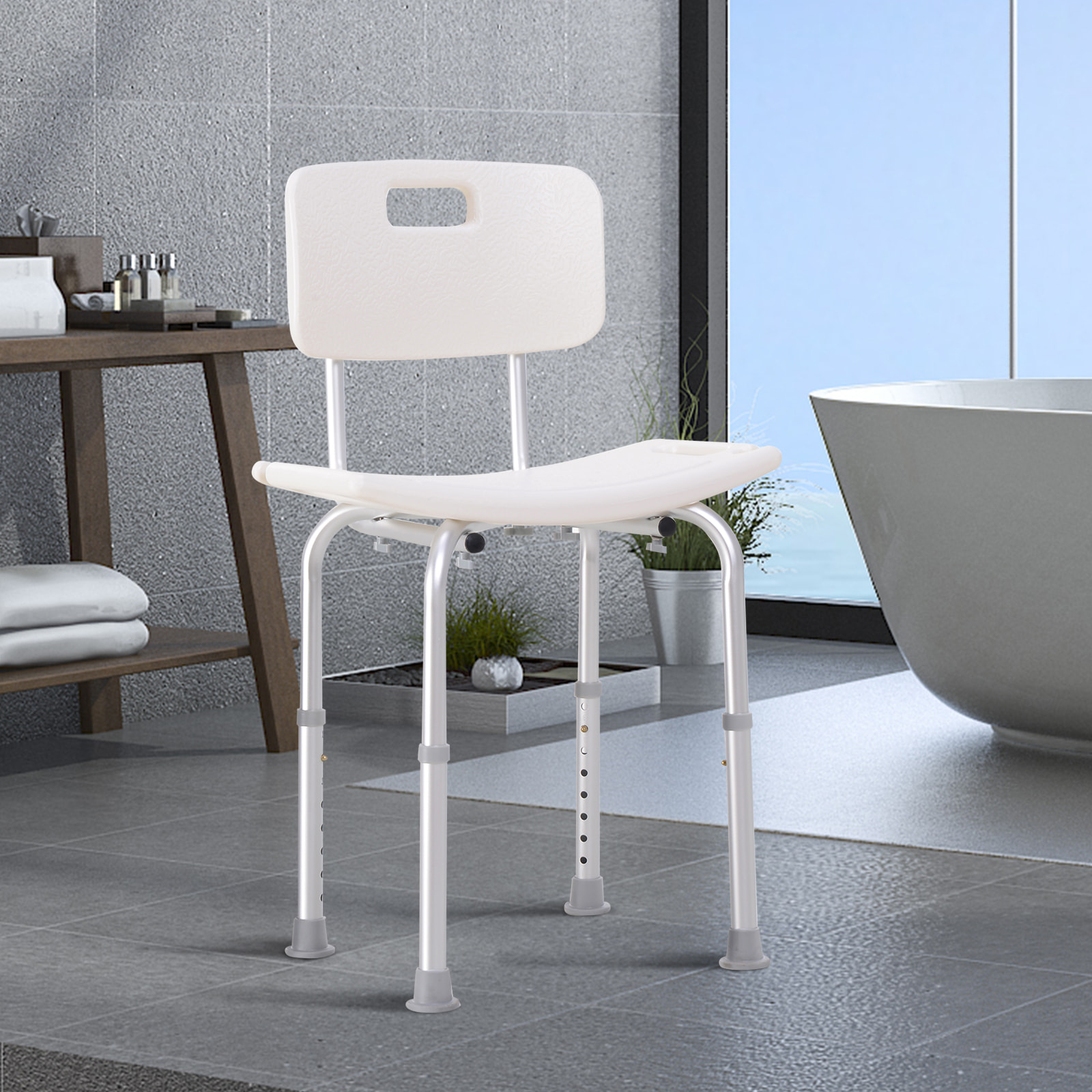 Chaise de douche siège de douche ergonomique hauteur réglable pieds antidérapants charge max. 136 Kg alu HDPE blanc