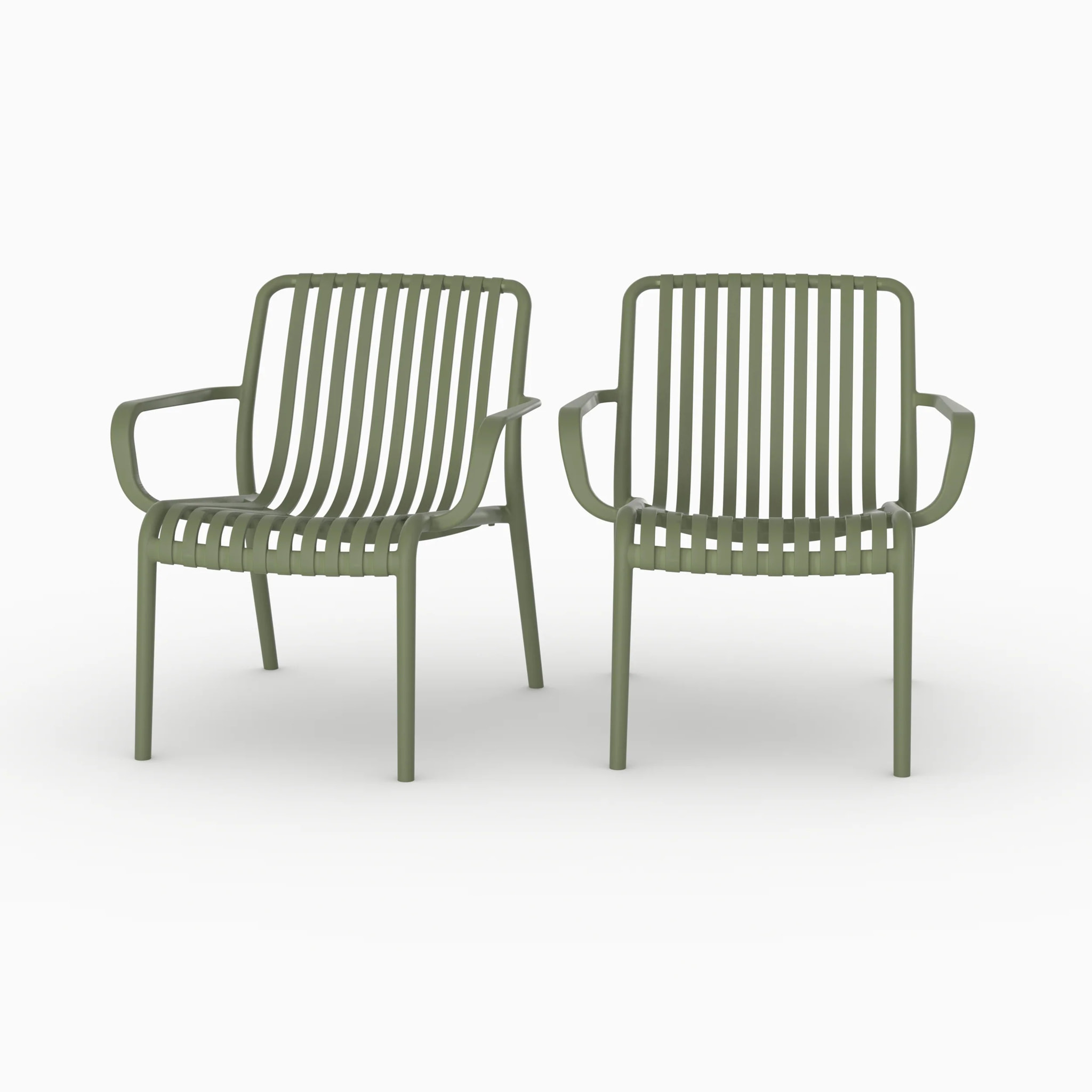 Lot de 2 fauteuils de jardin en plastique vert kaki avec accoudoirs - Ivy
