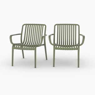 Lot de 2 fauteuils de jardin en plastique vert kaki avec accoudoirs - Ivy