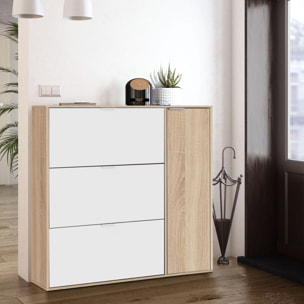 Zapatero 4 Puertas 115x106x22 Cm Roble Canadian / Blanco