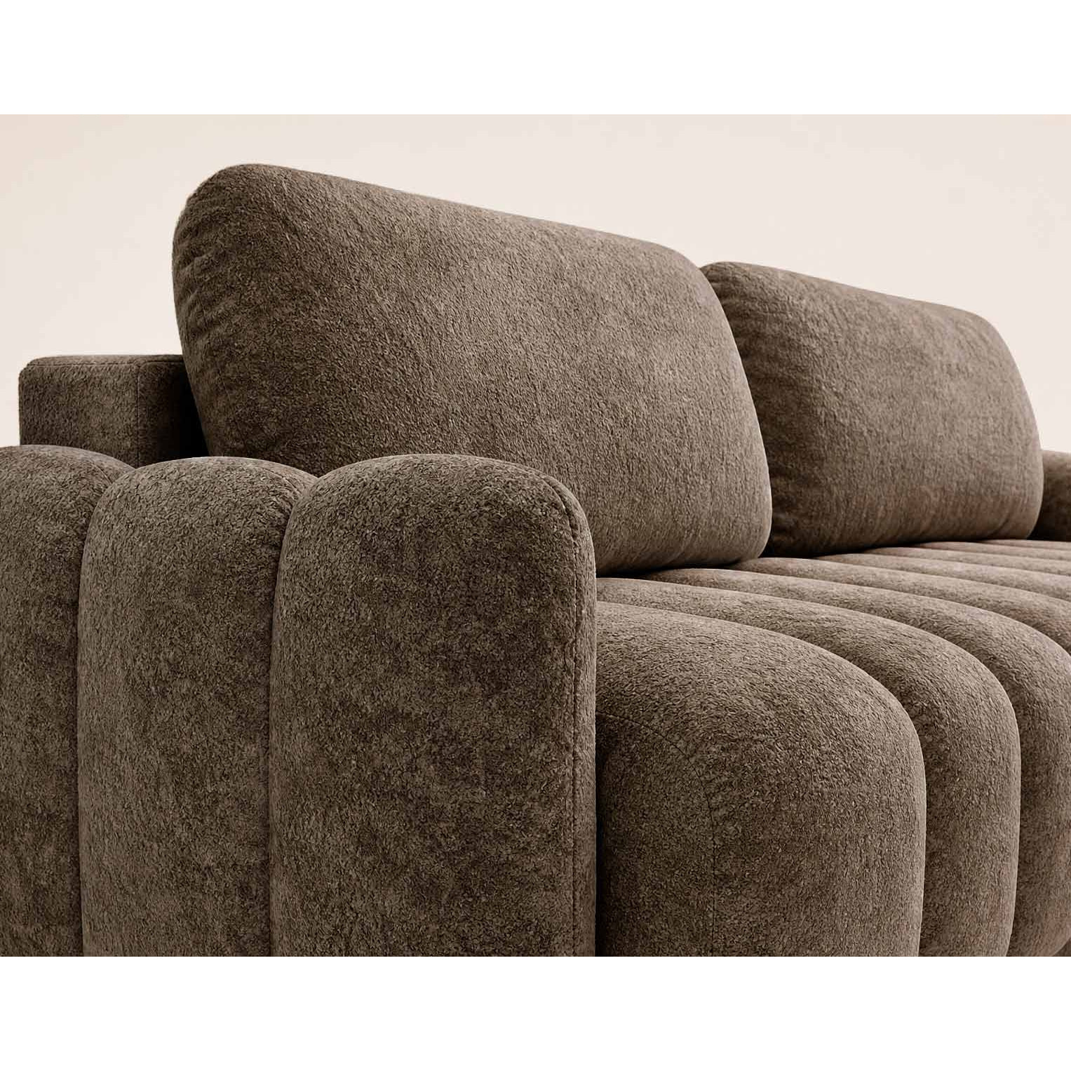 Silvia - Canapé droit 3 places convertible avec coffre - en tissu bouclette - Marron