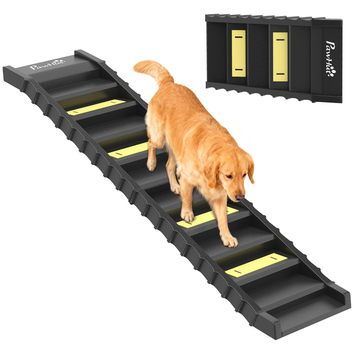 Rampa para Perros Plegable, 154 cm, Rampa para Perros para Coche y Cama Alta con 10 Escalones Antideslizantes, Ligera y Resistente, Carga 68 kg, para Sofá, Negro