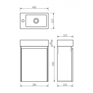 Meuble lave main 40 cm chêne clair Aquastretto