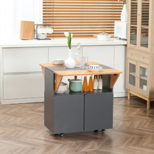 HOMCOM Tavolo Pieghevole Salvaspazio per 4 Persone max con 4 Ruote, Ripiano Nascosto e Armadietto con Ante, 70x83x75 cm