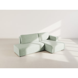 Topaze - canapé d'angle droit 4 places convertible avec coffre en velours côtelé - Vert sauge
