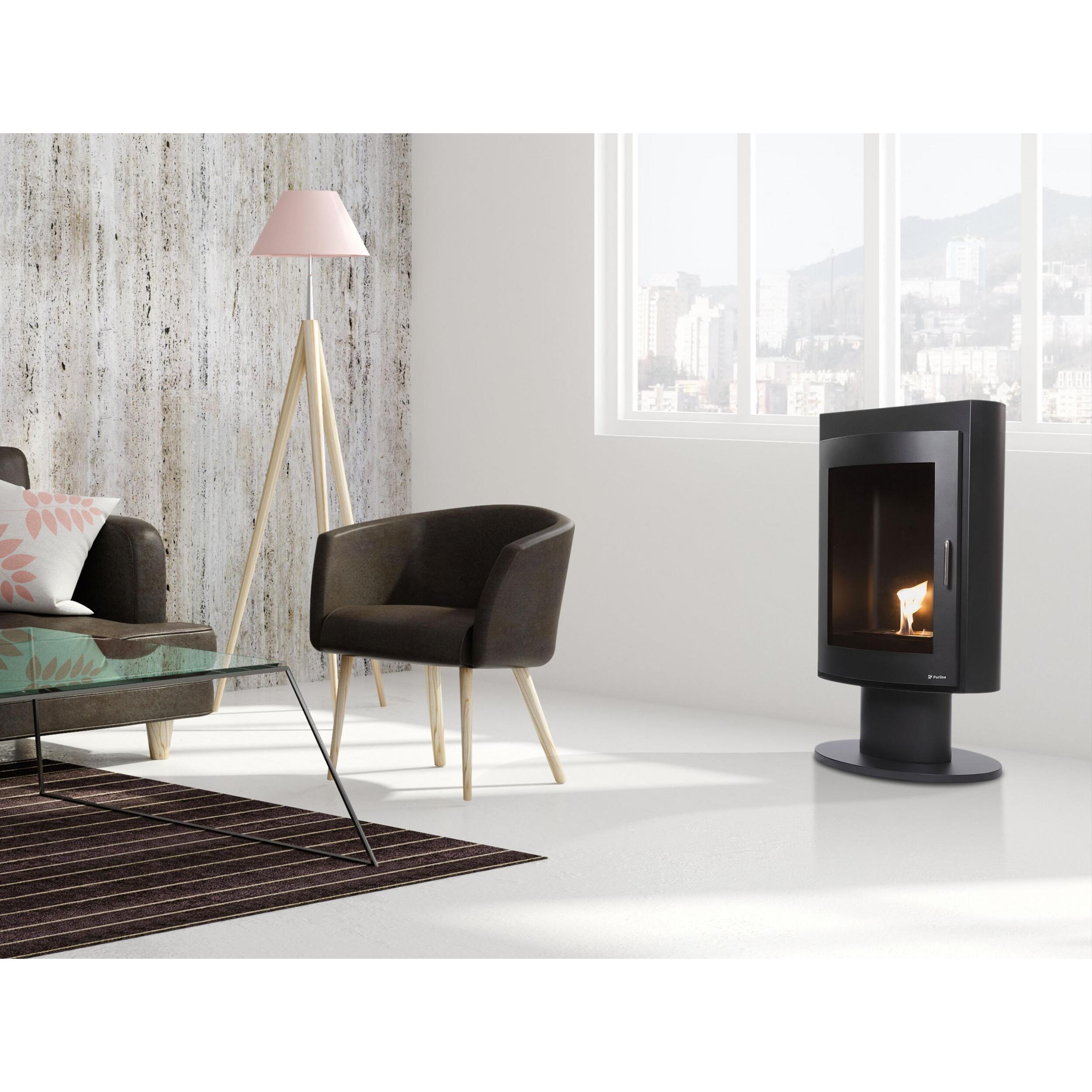 Estufa de etanol en acero negro con puerta de cristal templado SILENUS B FLAME PURLINE