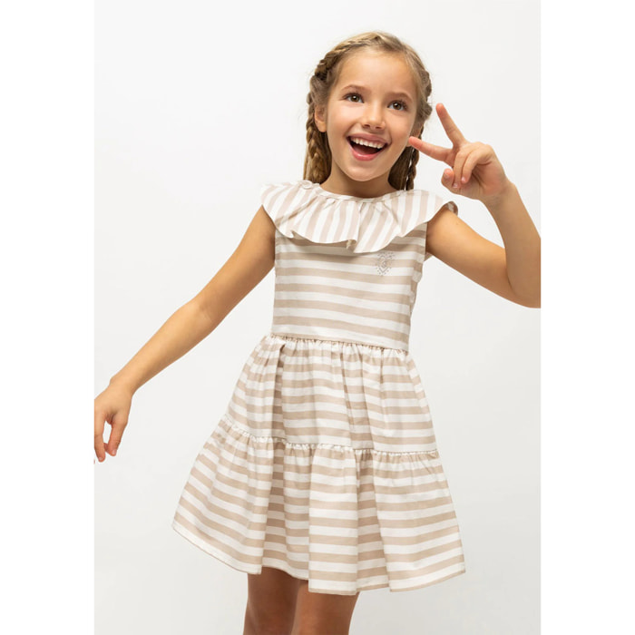 Vestido de Niña Volantes Rayas Arena