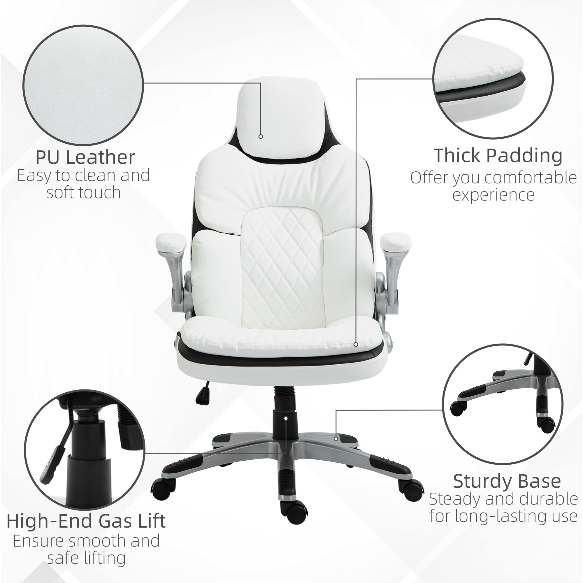 HOMCOM Fauteuil de bureau manager gaming style baquet racing dossier assise capitonné revêtement synthétique blanc noir