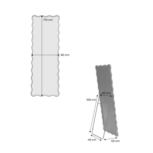 Miroir sur pied organique bois d'hévéa pied en acier 172cm CAULINE