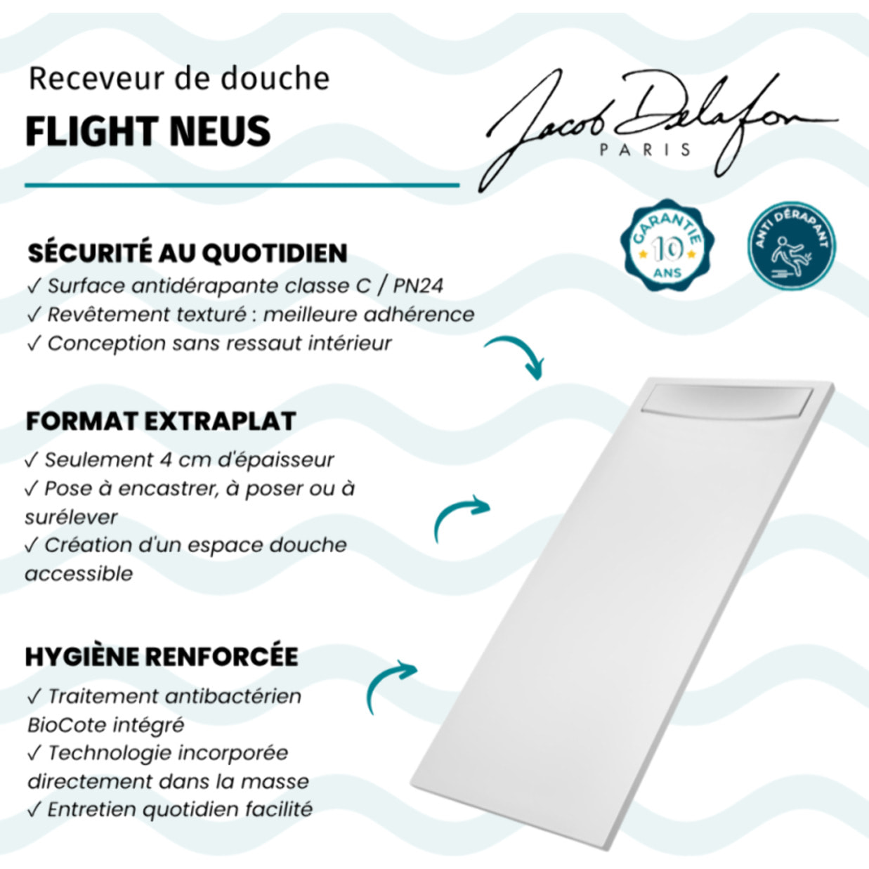 Receveur antidérapant Flight Neus + bonde + capot