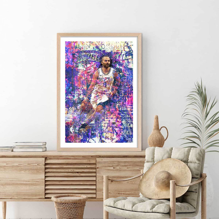 Affiche tony parker 09 Affiche + cadre en bois - Chêne