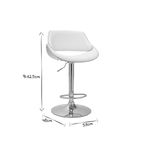 Tabouret de bar design réglable pivotant 360° blanc et bois clair CLASH