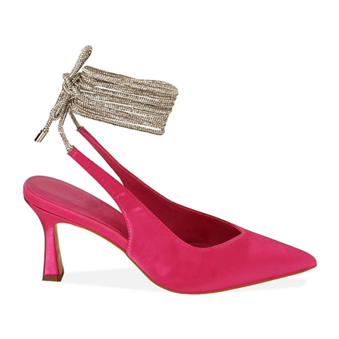 Décolleté slingback fucsia in raso, tacco 7,5 cm