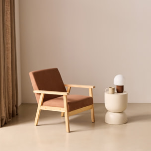 Fauteuil scandinave bois de peuplier, d'hévéa et velours côtelé ISAK