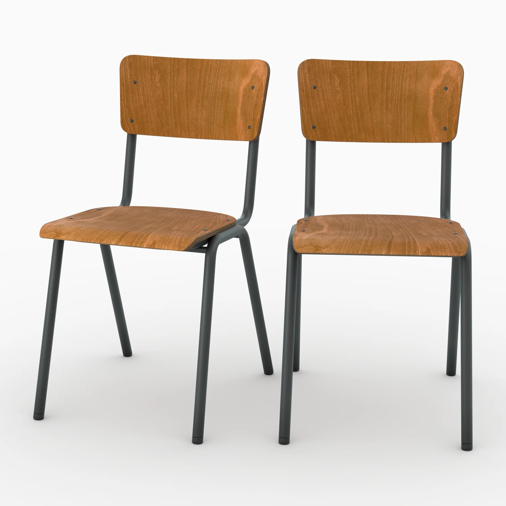 Lot de 2 chaises écolier empilables en bois foncé - Clem