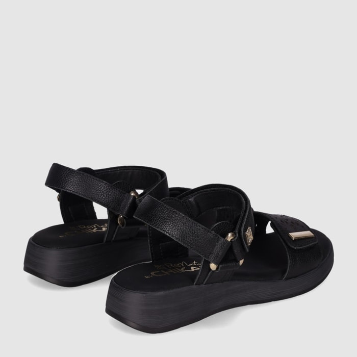 Sandalias de Piel - Negro - Tacón: 3 cm