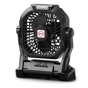 Ventilador P50 con motor sin escobillas, LED con 8 luces, 4 velocidades, 3 niveles de luz. Ángulo ajustable de 180º, gancho para colgar y powerbank de 7800 mAh.